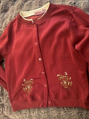 Women’s cardigan Burgundy Button-Front Cardigan with Leaf Motif 2x